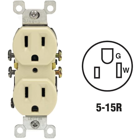 Leviton Straight Blade Receptacle, 5-15R, 15 A, 125V AC, 2 Pole, 3 Wire, Grounded 303-05320-ICP